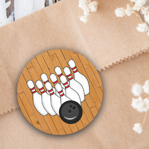 Bowling Ball en Pins met houten vloer Ronde Sticker