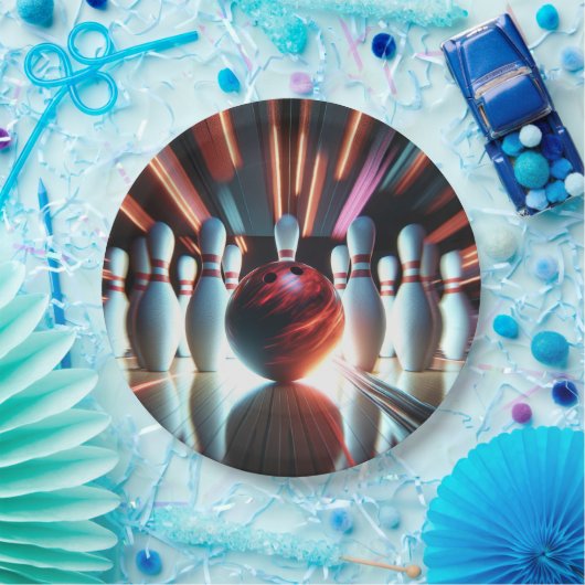 Bowling Ball en Pins Papieren Bordje (Feest)