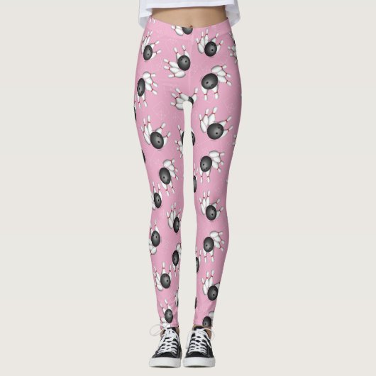 Bowling Ball en Pins Patroonroze Leggings (Voorkant)