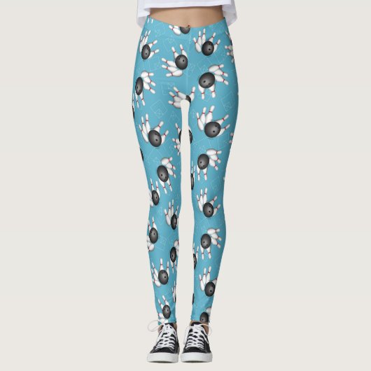 Bowling Ball en Pins Pattern Blue Leggings (Voorkant)