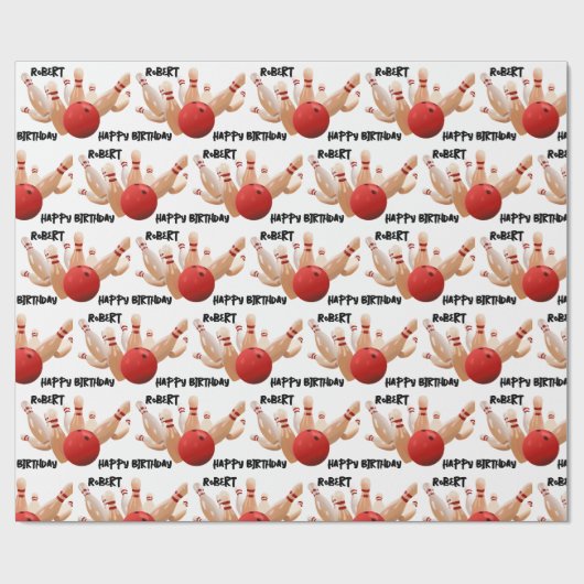 Bowling Ball en Pins Strike! Naam toevoegen Verjaa Cadeaupapier (Vlak)