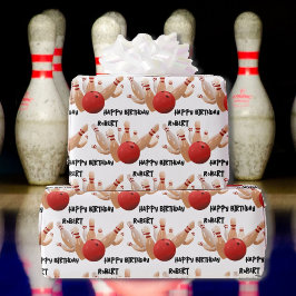 Bowling Ball en Pins Strike! Naam toevoegen Verjaa Cadeaupapier