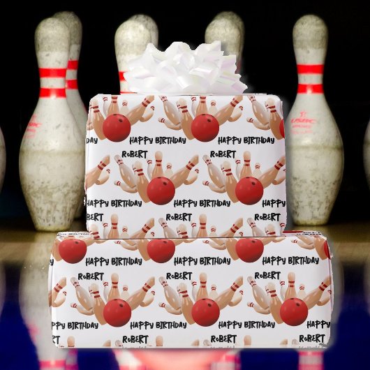 Bowling Ball en Pins Strike! Naam toevoegen Verjaa Cadeaupapier