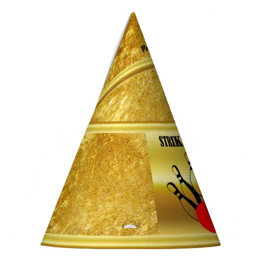 Bowling ball en spelden met het woord STRIKEOLOGIS Feesthoedjes (Links)