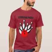 Bowling ball en spelden met het woord STRIKEOLOGIS T-shirt (Voorkant)