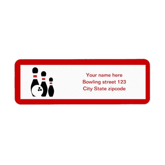 Bowling ball en spelden zwart rood etiket (Voorkant)
