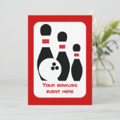 Bowling ball en spelden zwart rood kaart (Staand voorkant)