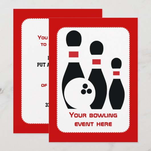 Bowling ball en spelden zwart rood kaart (Voorkant / Achterkant)