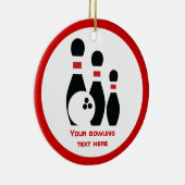 Bowling ball en spelden zwart rood keramisch ornament (Rechts)