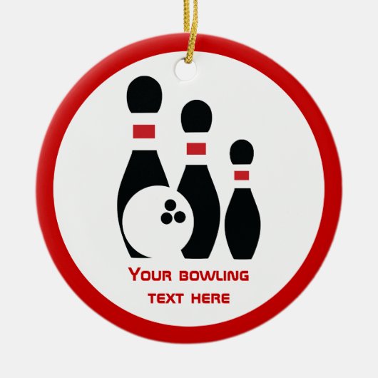 Bowling ball en spelden zwart rood keramisch ornament (Voorkant)