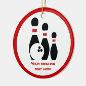 Bowling ball en spelden zwart rood keramisch ornament (Links)