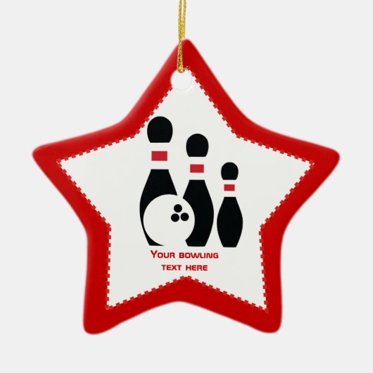 Bowling ball en spelden zwart rood keramisch ornament (Voorkant)