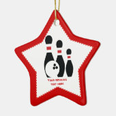 Bowling ball en spelden zwart rood keramisch ornament (Links)