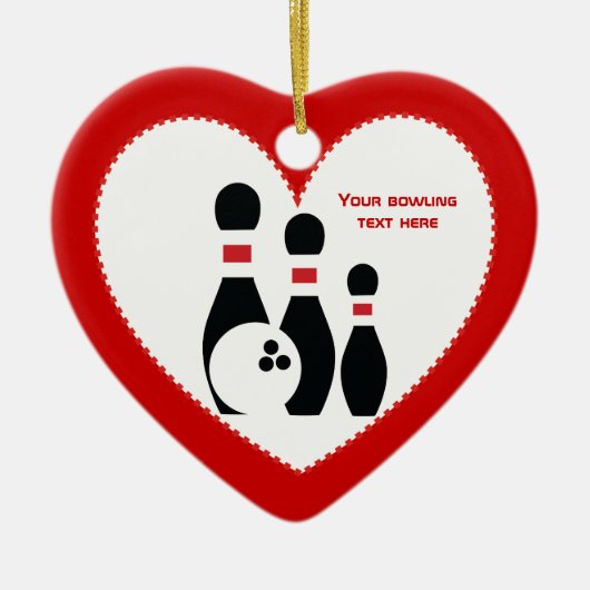 Bowling ball en spelden zwart rood keramisch ornament (Voorkant)