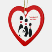 Bowling ball en spelden zwart rood keramisch ornament (Links)