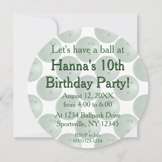 Bowling Ball Green Party uitnodiging (Achterkant)