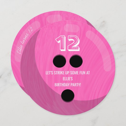 Bowling Ball | Kinderen van Birthday | Fuchsia Pin Kaart (Voorkant / Achterkant)