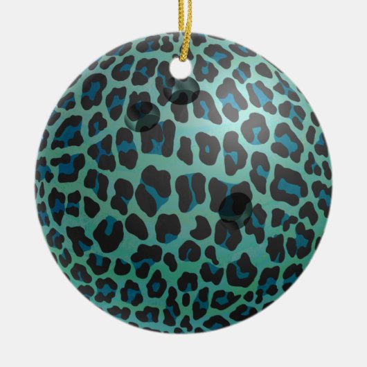 Bowling Ball Leopard Blauwgroen Keramisch Ornament (Voorkant)