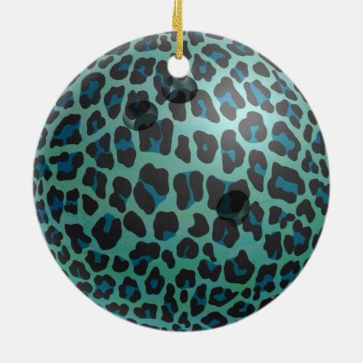 Bowling Ball Leopard Blauwgroen Keramisch Ornament (Achterkant)