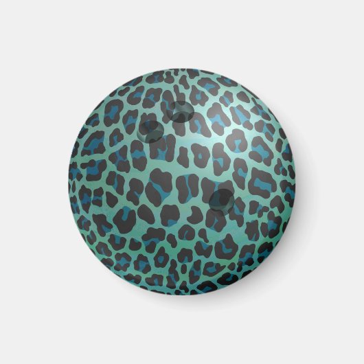 Bowling Ball Leopard Blauwgroen Magneet (Voorkant)