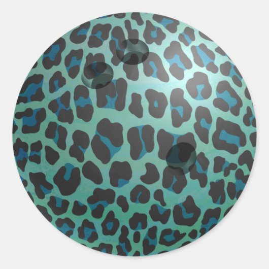 Bowling Ball Leopard Blauwgroen Ronde Sticker (Voorkant)