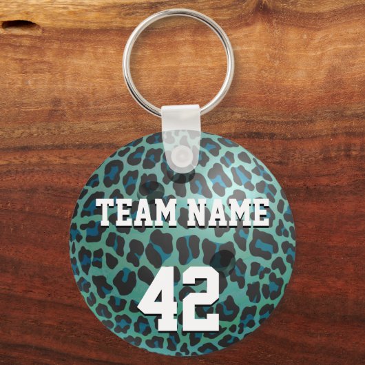 Bowling Ball Leopard Blauwgroen Sleutelhanger (Voorkant)