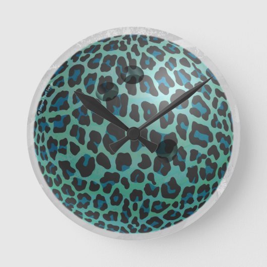 Bowling Ball Leopard Teal Ronde Klok (Voorkant)