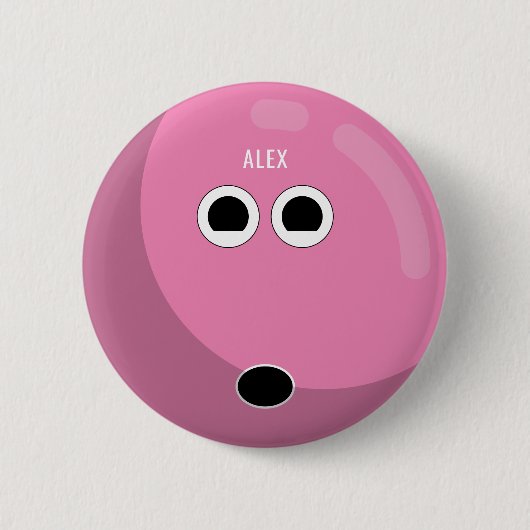 Bowling Ball met Jouw naam | Roze/wit Ronde Button 5,7 Cm (Voorkant)