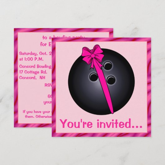 Bowling Ball met uitnodiging van Bow Birthday (Voorkant / Achterkant)