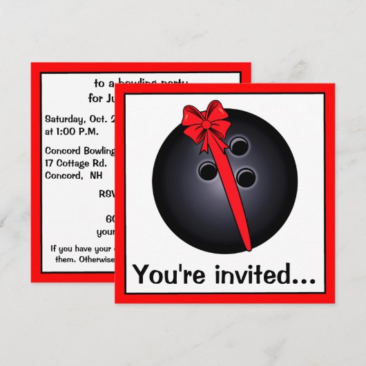 Bowling Ball met uitnodiging van Bow Birthday (Voorkant / Achterkant)