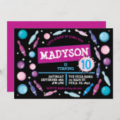 BOWLING BALL NEON Verjaardagsfeestuitnodiging Kaart (Voorkant / Achterkant)