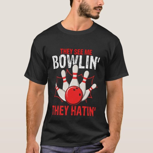Bowling Ball Pin Bowler Strike Team Bowling Alley T-shirt (Voorkant)
