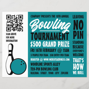 Bowling Ball & Pin, Ten-Pin Bowling Tournament Flyer