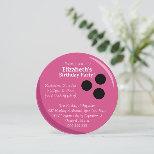 Bowling Ball Pink Birthday Party Kaart (Staand voorkant)