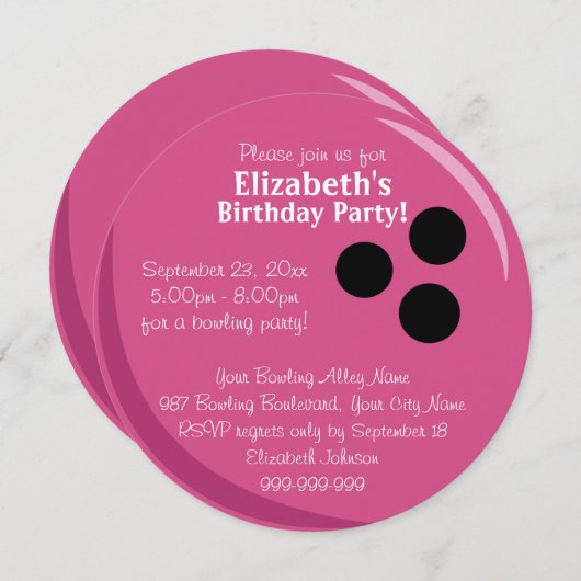 Bowling Ball Pink Birthday Party Kaart (Voorkant / Achterkant)