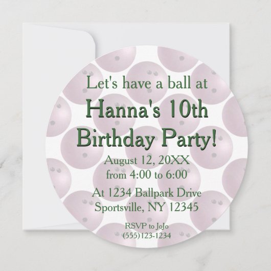 Bowling Ball Pink Party Uitnodiging (Achterkant)