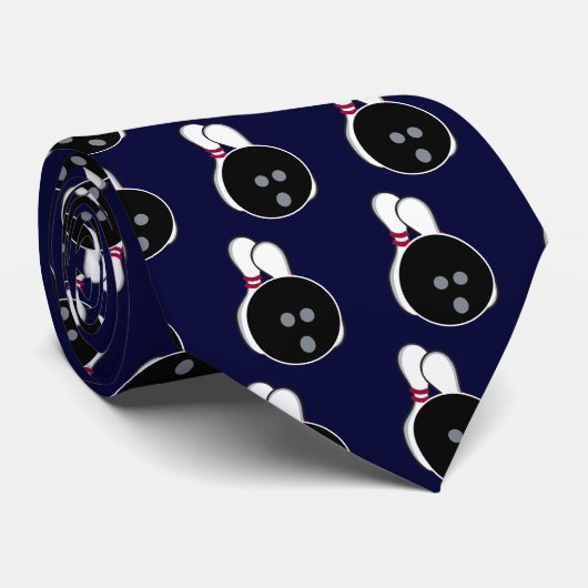 Bowling Ball Pins Navy Blue Novelty Stropdas (Opgerold)