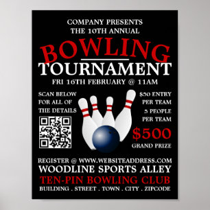 Bowling Ball & Pins, Ten-Pin Bowling Tournament Poster
