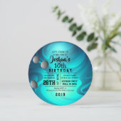 BOWLING BALL RONDE Aqua Verjaardagsfeestuitnodigin Kaart (Staand voorkant)