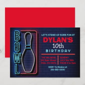 BOWLING BALL RONDE NEON Verjaardagsfeestuitnodigin Kaart (Voorkant / Achterkant)