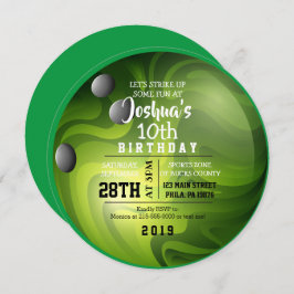 BOWLING BALL ROUND Green Birthday Party Invitation Kaart
