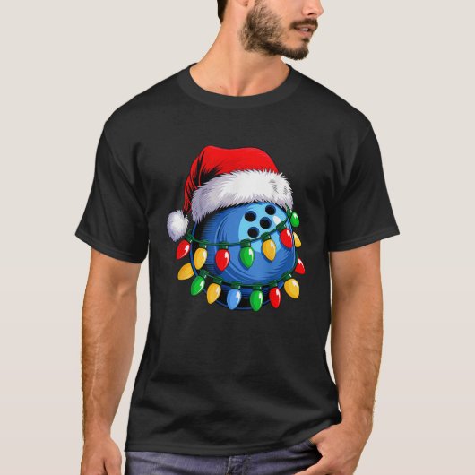 Bowling Ball Santa Hat Christmas Bowling Xmas Ligh T-shirt (Voorkant)