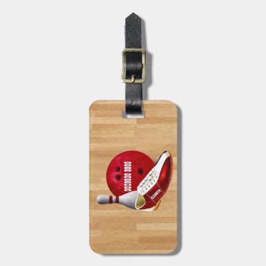 Bowling Ball-schoen en -pin met uw eigen naam Bagagelabel (Voorkant verticaal)