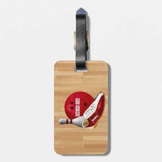 Bowling Ball-schoen en -pin met uw eigen naam Bagagelabel (Achterkant verticaal)