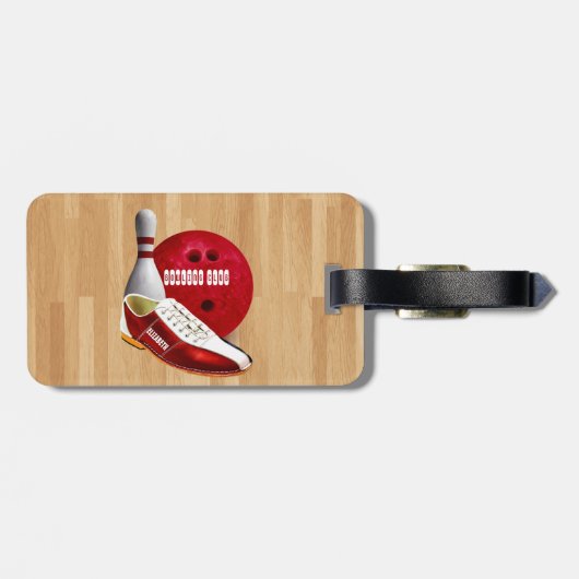 Bowling Ball-schoen en -pin met uw eigen naam Bagagelabel (Achterkant horizontaal)