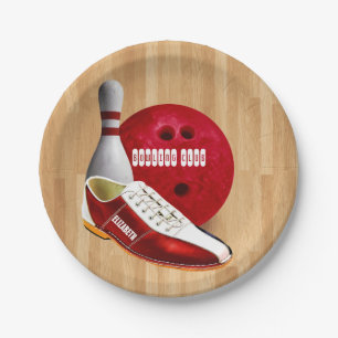 Bowling Ball-schoen en -pin met uw eigen naam Papieren Bordje