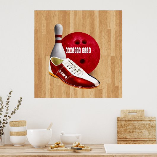 Bowling Ball-schoen en -pin met uw eigen naam Poster (Keuken)