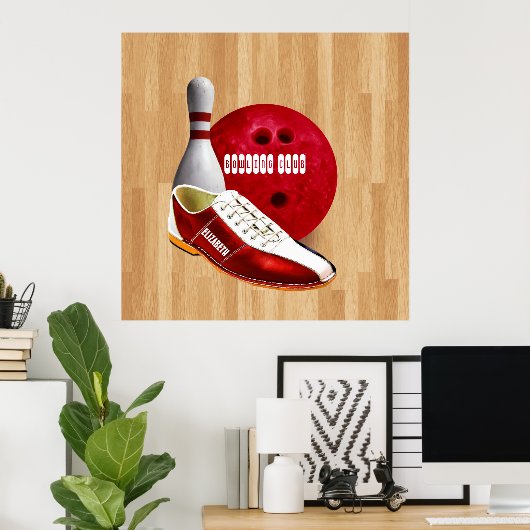 Bowling Ball-schoen en -pin met uw eigen naam Poster (Thuiskantoor)