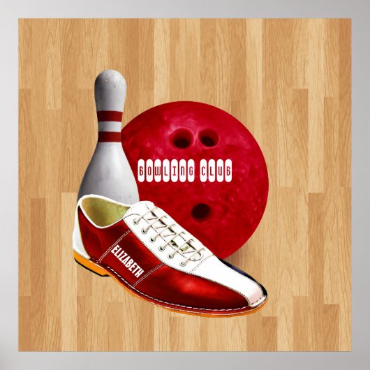 Bowling Ball-schoen en -pin met uw eigen naam Poster (Voorkant)