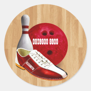 Bowling Ball-schoen en -pin met uw eigen naam Ronde Sticker